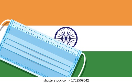 Máscara médica en el fondo de la bandera de la India. Diseño plano