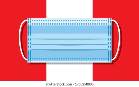 Medizinischer Maskenvektor auf dem Hintergrund der Peru-Flagge. Flachdesign