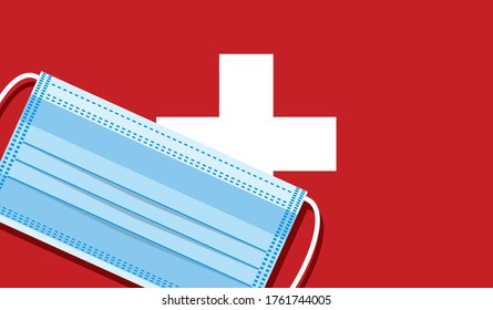 Medical mask vector on the background of the Switzerland flag. Flat design