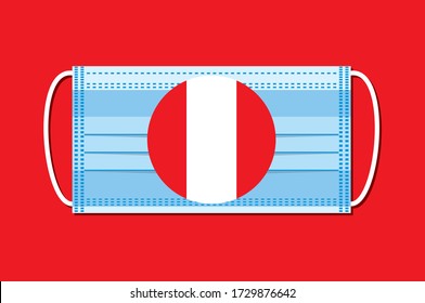 Medical mask vector with a round flag of Peru on a red background. Flat design