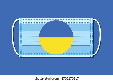 Medical mask vector with a round flag of Ukrainian on a blue background. Flat design