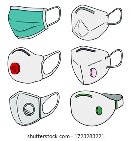 Conjunto vectorial de máscara médica. Colección de mascarillas respiratorias. máscaras de protección