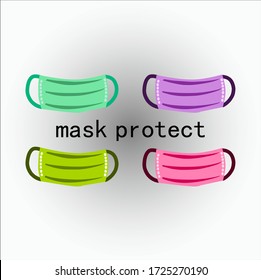 medical masks for doctors and patients. green, pink, purple and yellow. vector illustration