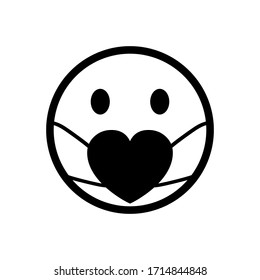 Medical masks in heart form on face icon. Coronavirus - COVID-19, virus contamination, pollution, antivirus. Disposable medical mask icon. Common cold. Contagious disease – vector