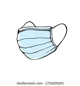 medical masks isolated on a white background in a Doodle style.Mask for respiratory protection. Doodle-style medical mask isolated on a white background. Hand drawn vector illustration.