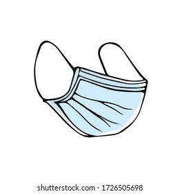 medical masks isolated on a white background in a Doodle style.Mask for respiratory protection. Doodle-style medical mask isolated on a white background. Hand drawn vector illustration.