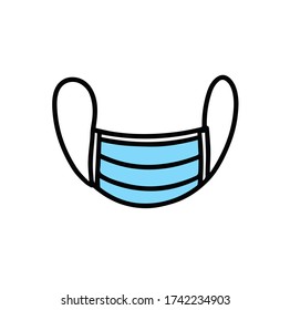 medical masks isolated on a white background in a Doodle style.Mask for respiratory protection.Doodle-style medical mask isolated on a white background. Hand drawn vector illustration