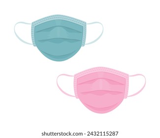 Medical masks. Masks to protect against viruses and diseases. Protective medical masks in green and pink colors. Vector illustration