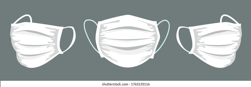Medical masks template in different angles. To protect coronavirus, infection and contaminated air. Surgical mask Isolated vector illustration