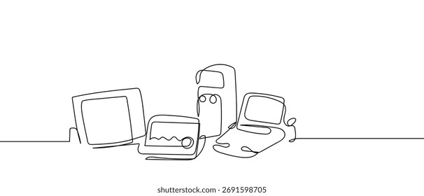 Equipo de medición médico, línea continua sobre fondo transparente. Ilustración vectorial de diseño de una línea 