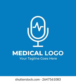Medical Media Podcast Logo Design – Modern Microphone with Heartbeat Line