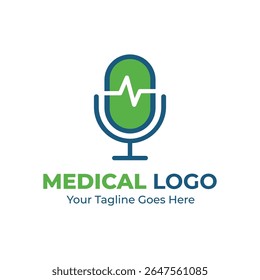 Medical Media Podcast Logo Design – Modern Microphone with Heartbeat Line