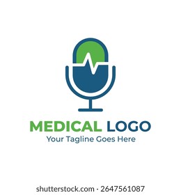Medical Media Podcast Logo Design – Modern Microphone with Heartbeat Line