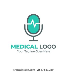Medical Media Podcast Logo Design – Modern Microphone with Heartbeat Line