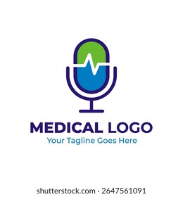 Medical Media Podcast Logo Design – Modern Microphone with Heartbeat Line
