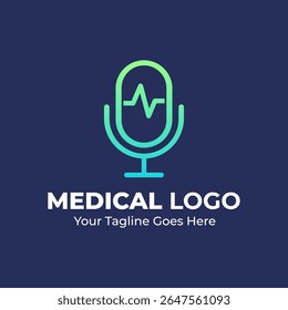 Medical Media Podcast Logo Design – Modern Microphone with Heartbeat Line