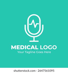 Medical Media Podcast Logo Design – Modern Microphone with Heartbeat Line
