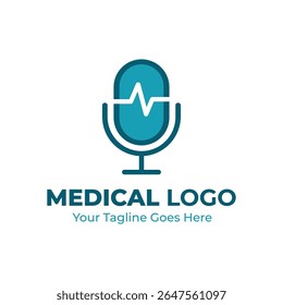 Medical Media Podcast Logo Design – Modern Microphone with Heartbeat Line