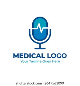 Medical Media Podcast Logo Design – Modern Microphone with Heartbeat Line