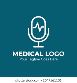 Medical Media Podcast Logo Design – Modern Microphone with Heartbeat Line