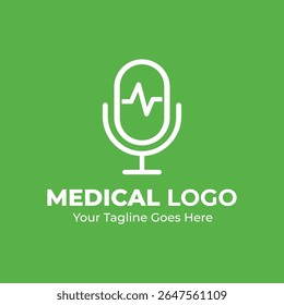 Medical Media Podcast Logo Design – Modern Microphone with Heartbeat Line