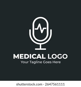 Medical Media Podcast Logo Design – Modern Microphone with Heartbeat Line