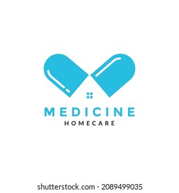 medical medicine capsule with home logo symbol icon vector graphic design illustration idea creative 