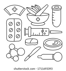 medical and medicine concept icons set line theme