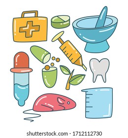 medical and medicine concept icons set color theme