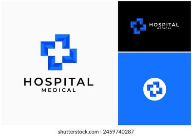 Medicina Médica Farmacia del Hospital Signo cruzado Flecha Orientación Vector Logo Diseño Ilustración