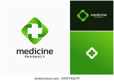 Medical Medicine Hospital Pharmacy Health Care Green Colorful Vector Logo Design Illustration