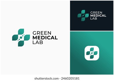 Medical Medicine Hospital Pharmacy Science Lab Leaf Green Natural Vector Logo Design Illustration