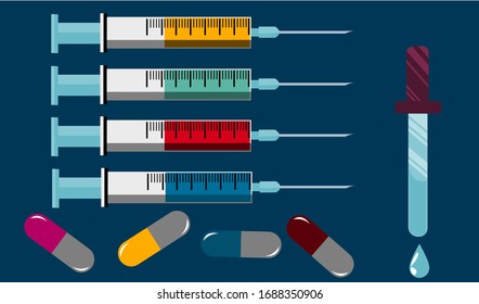 Medical medicine and syringe is in the blue background