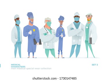 Medical Men Characters in Standing Pose. Special Uniform Design. - Shutterstock ID 1730147485