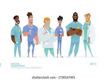 Medical Men Characters in Standing Pose. 