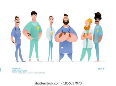 Medical Men Characters in Standing Pose. 