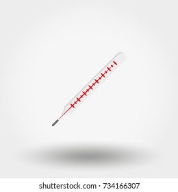 Medical mercury thermometer. Icon. Vector. Flat.