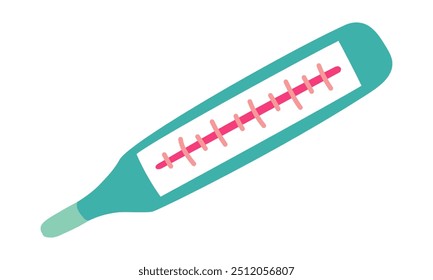 Medical Mercury thermometer single flat illustration. An Isolated Icon. A device for measuring temperature in Hospitals, Clinics and at Home. Bright blue illustration. Illness, cold, human condition