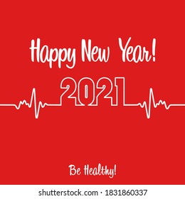 Medical Merry Christmas and New 2021 Year card. Cardiogram. Heart beat. Heartbeat line. Electrocardiogram. Vector