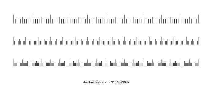 Medical or meteorological thermometer graphic scale set. Horizontal templates for measuring tool isolated on white background. Vector outline illustration.