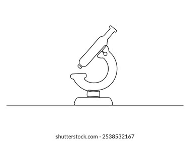 Um microscópio médico um desenho de linha contínua. Equipamento médico de microscópio de arte de linha única. Ilustração vetorial