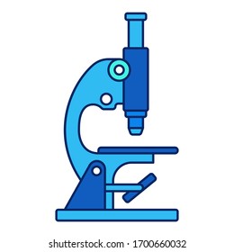 Diagnostisches Mikroskop - Covid-Präventionskonzept. Vektorillustration Covid-19 Symbol, Coronavirus Element oder Aufkleber in flacher Linie Stil. Blaue und neonfarbene Schildkrötenpalette