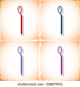 Medical mirror. Flat sticker with shadow on old paper. Vector illustration