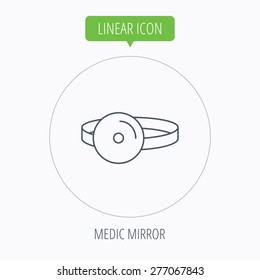 Medical mirror icon. ORL medicine sign. Otorhinolaryngology diagnosis tool symbol. Linear outline circle button. Vector