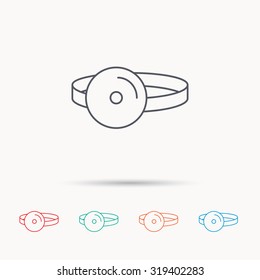 Medical mirror icon. ORL medicine sign. Otorhinolaryngology diagnosis tool symbol. Linear icons on white background. Vector