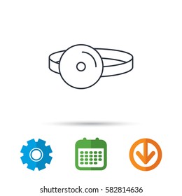 Medical mirror icon. ORL medicine sign. Otorhinolaryngology diagnosis tool symbol. Calendar, cogwheel and download arrow signs. Colored flat web icons. Vector