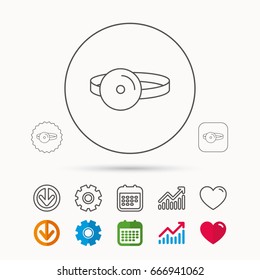 Medical mirror icon. ORL medicine sign. Otorhinolaryngology diagnosis tool symbol. Calendar, Graph chart and Cogwheel signs. Download and Heart love linear web icons. Vector