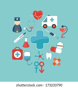 Medical mobile UI applications graphic user interface flat icons set. Medical concept. Flat design vector illustration. 