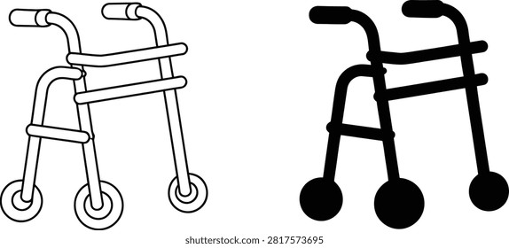 Medical mobility aid walker icon set vector illustration
