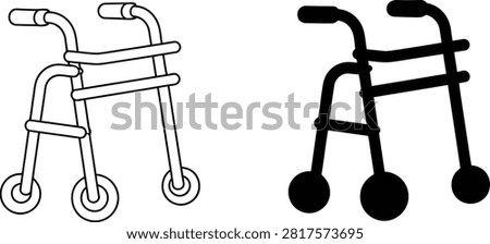 Medical mobility aid walker icon set vector illustration